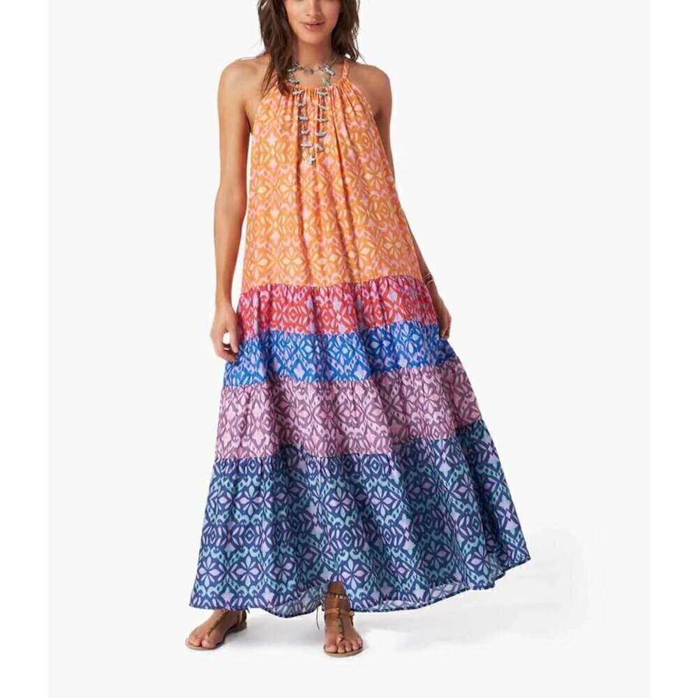 XIRENA Viv Tiered Long Dress In Fiesta, Orange, Size L, NWT